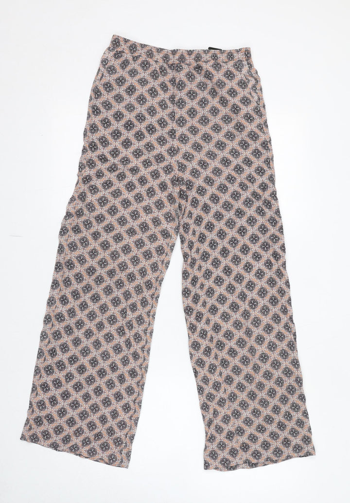 H&M Womens Beige Geometric Viscose Trousers Size 4 L27 in Regular