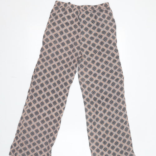 H&M Womens Beige Geometric Viscose Trousers Size 4 L27 in Regular