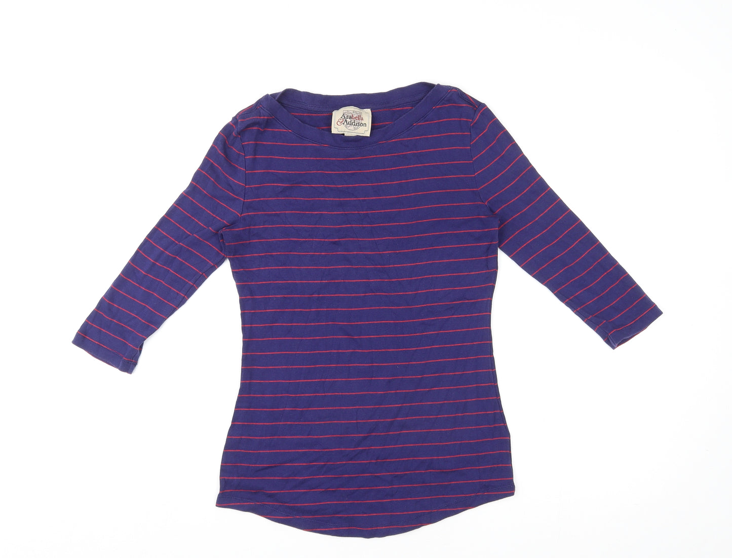 Arabella & Addison Womens Blue Striped Cotton Basic T-Shirt Size 10 Round Neck