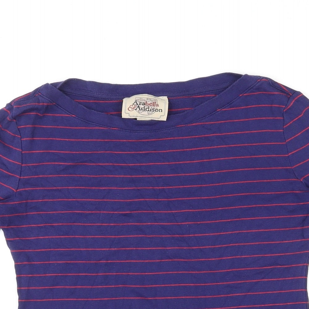 Arabella & Addison Womens Blue Striped Cotton Basic T-Shirt Size 10 Round Neck