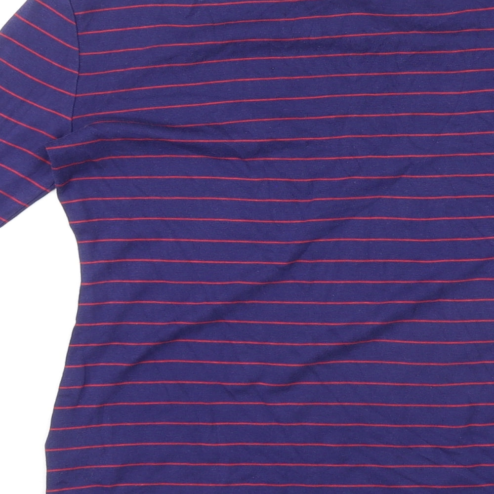 Arabella & Addison Womens Blue Striped Cotton Basic T-Shirt Size 10 Round Neck