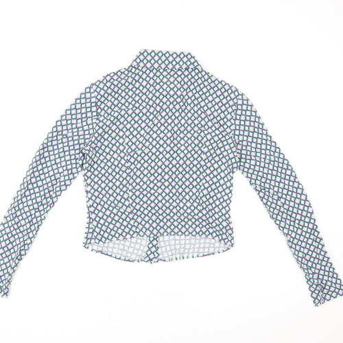 Bershka Womens Multicoloured Geometric Viscose Basic Button-Up Size S Collared