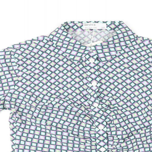 Bershka Womens Multicoloured Geometric Viscose Basic Button-Up Size S Collared