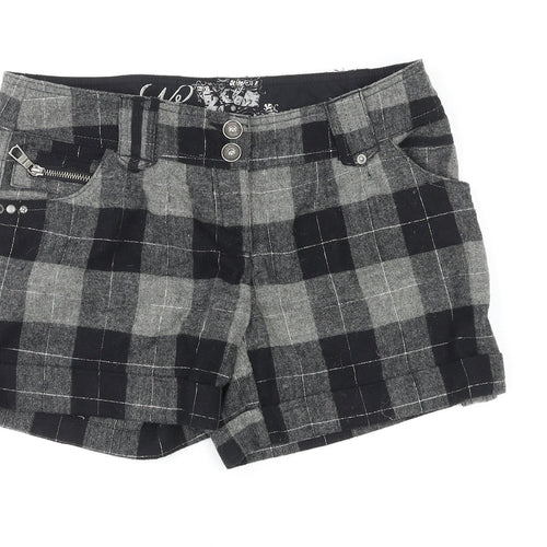 NEXT Womens Black Plaid Polyester Hot Pants Shorts Size 12 L4 in Regular Zip
