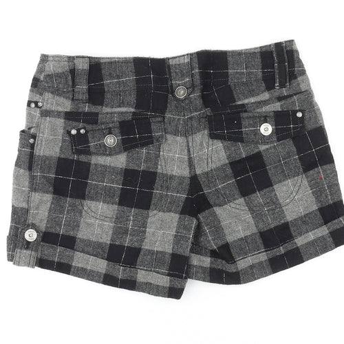 NEXT Womens Black Plaid Polyester Hot Pants Shorts Size 12 L4 in Regular Zip
