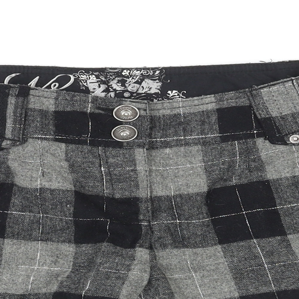 NEXT Womens Black Plaid Polyester Hot Pants Shorts Size 12 L4 in Regular Zip