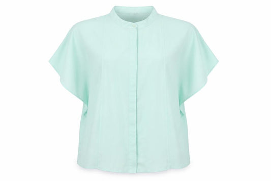 Front view of ASOS women’s green polyester basic blouse, size UK 18, round neck