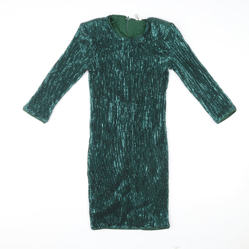 NLY Trend Womens Green Polyester Bodycon Size 8 Crew Neck Zip