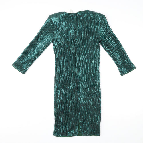 NLY Trend Womens Green Polyester Bodycon Size 8 Crew Neck Zip