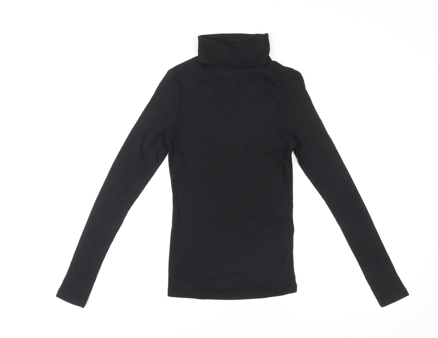 New Look Womens Black Polyester Basic T-Shirt Size 8 Roll Neck