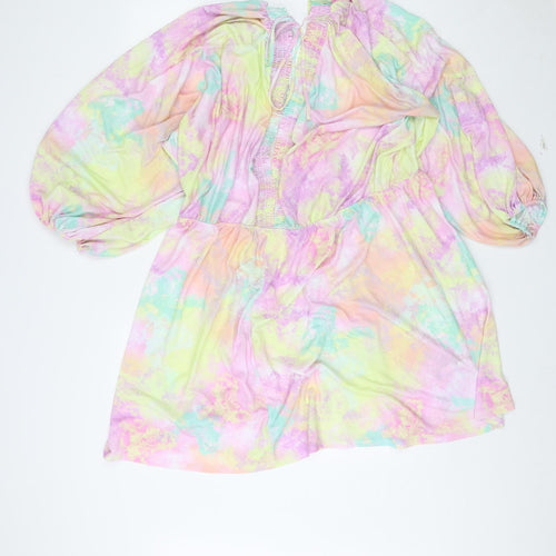 ASOS Curve Womens Multicoloured Tie Dye Polyester Skater Dress Size 22 V-Neck Pullover