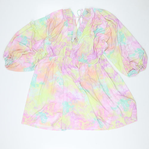 ASOS Curve Womens Multicoloured Tie Dye Polyester Skater Dress Size 22 V-Neck Pullover