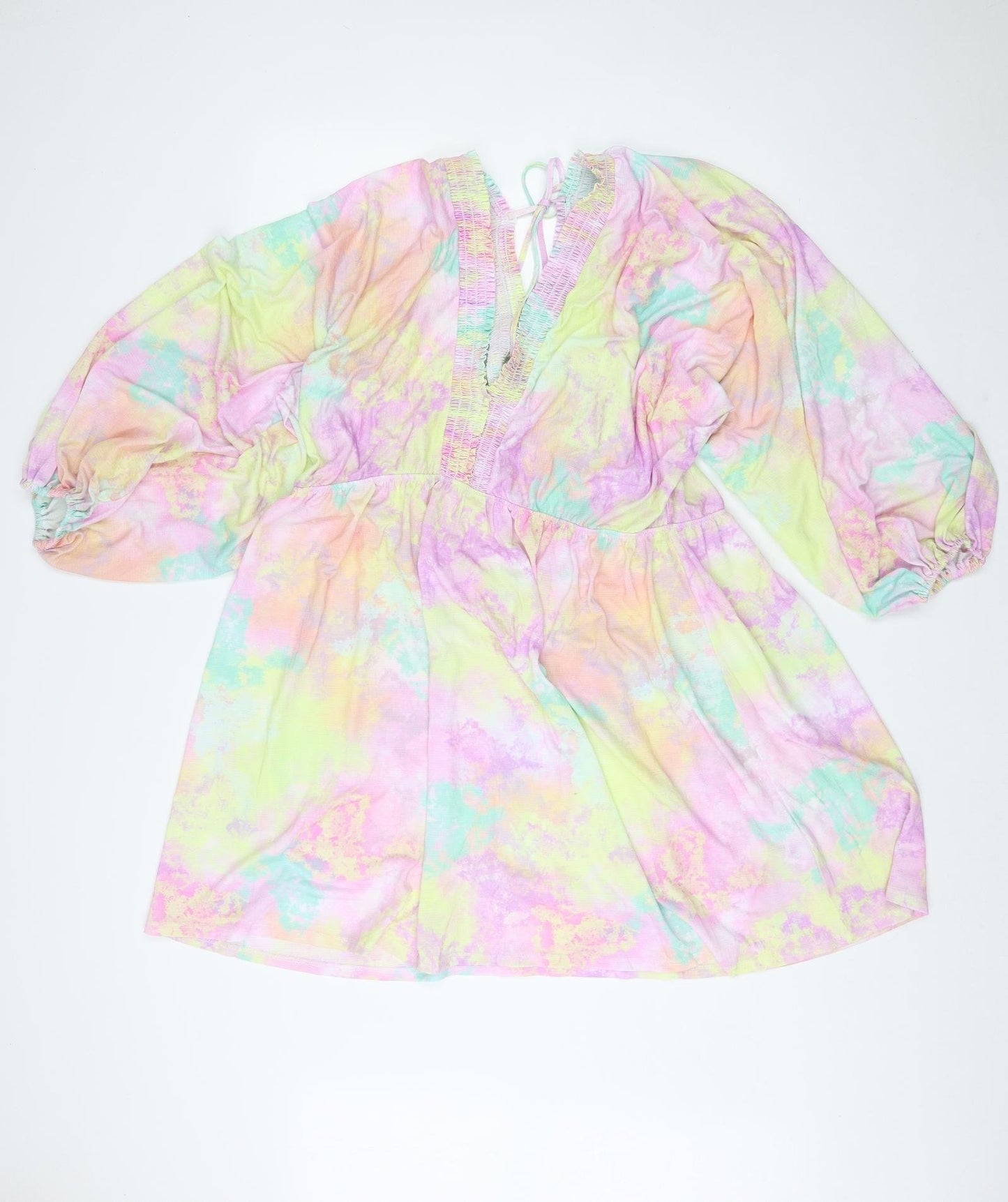 ASOS Curve Womens Multicoloured Tie Dye Polyester Skater Dress Size 22 V-Neck Pullover