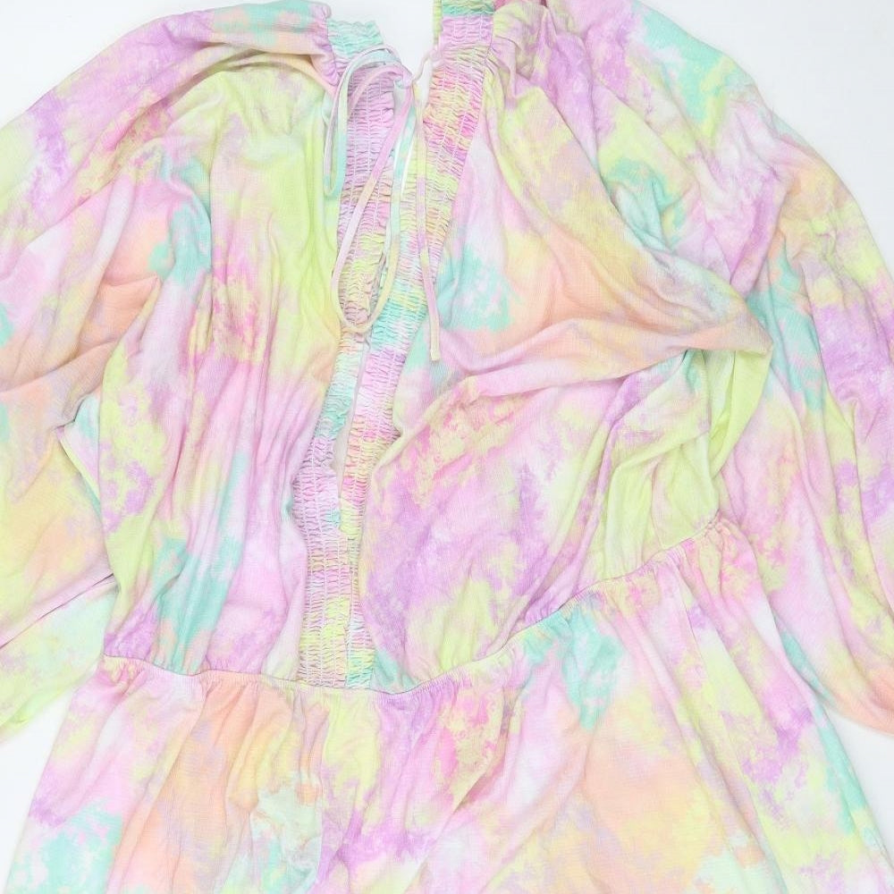 ASOS Curve Womens Multicoloured Tie Dye Polyester Skater Dress Size 22 V-Neck Pullover