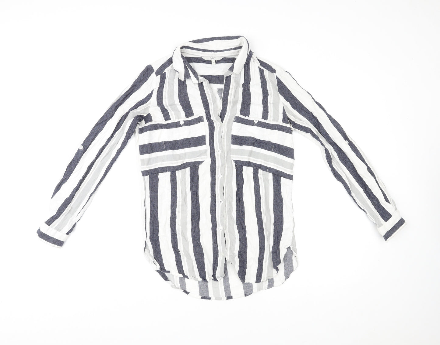 NEXT Womens Multicoloured Striped Cotton Basic Button-Up Size 8 Collared