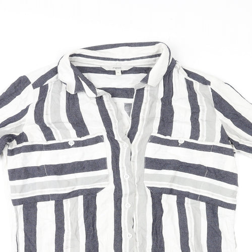 NEXT Womens Multicoloured Striped Cotton Basic Button-Up Size 8 Collared
