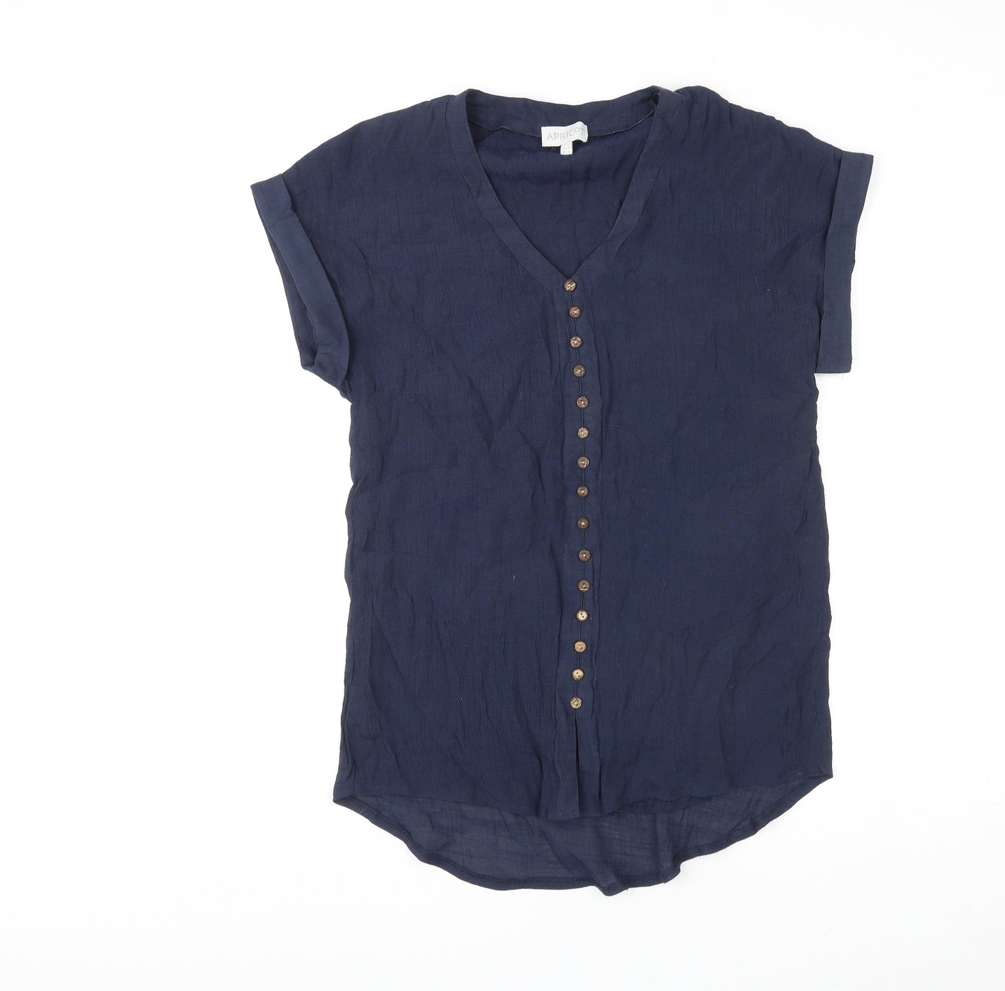 Apricot Womens Blue Viscose Basic Button-Up Size 12 V-Neck