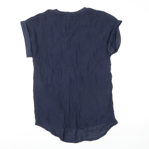 Apricot Womens Blue Viscose Basic Button-Up Size 12 V-Neck