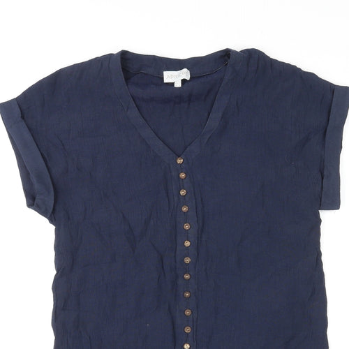 Apricot Womens Blue Viscose Basic Button-Up Size 12 V-Neck