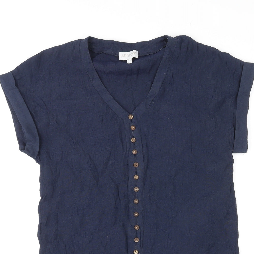 Apricot Womens Blue Viscose Basic Button-Up Size 12 V-Neck