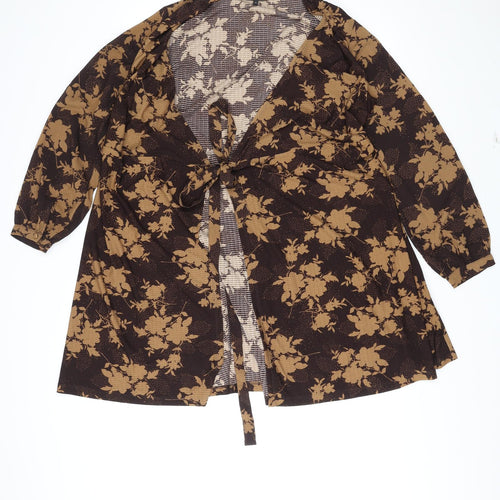 NEXT Womens Brown V-Neck Floral Polyester Cardigan Jumper Size 14