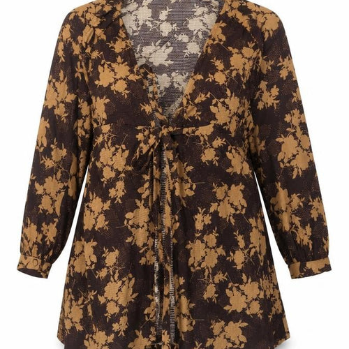 NEXT Womens Brown V-Neck Floral Polyester Cardigan Jumper Size 14