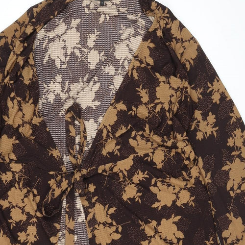 NEXT Womens Brown V-Neck Floral Polyester Cardigan Jumper Size 14