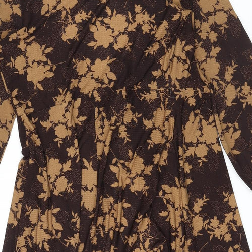 NEXT Womens Brown V-Neck Floral Polyester Cardigan Jumper Size 14