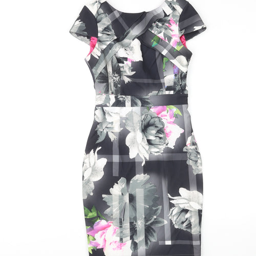 Lipsy Womens Multicoloured Floral Polyester Shift Size 8 Round Neck Zip