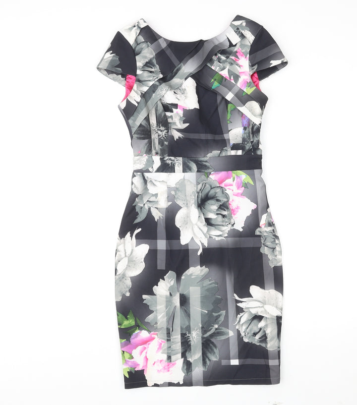 Lipsy Womens Multicoloured Floral Polyester Shift Size 8 Round Neck Zip