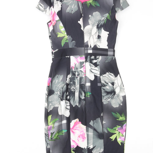 Lipsy Womens Multicoloured Floral Polyester Shift Size 8 Round Neck Zip