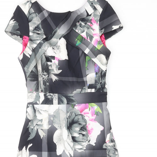 Lipsy Womens Multicoloured Floral Polyester Shift Size 8 Round Neck Zip