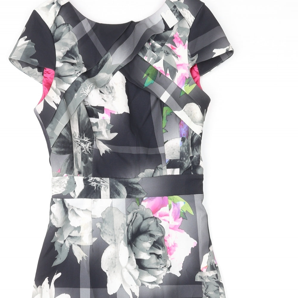 Lipsy Womens Multicoloured Floral Polyester Shift Size 8 Round Neck Zip