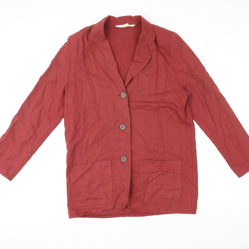 St Michael Womens Red Linen Jacket Blazer Size 12