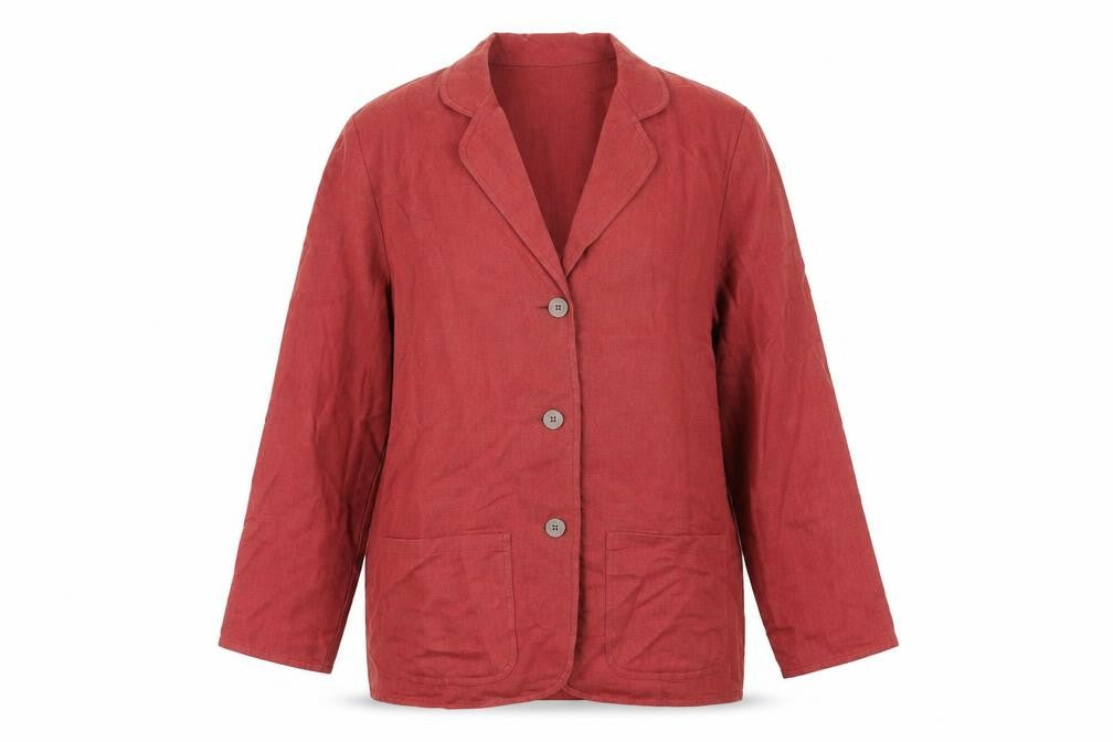 Front view of St Michael women’s red linen jacket blazer, size UK 12