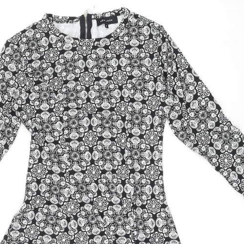 New Look Womens Multicoloured Geometric Polyester Fit & Flare Size 8 Round Neck Zip