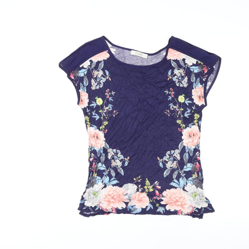 Oasis Womens Multicoloured Floral Viscose Basic T-Shirt Size XS Round Neck