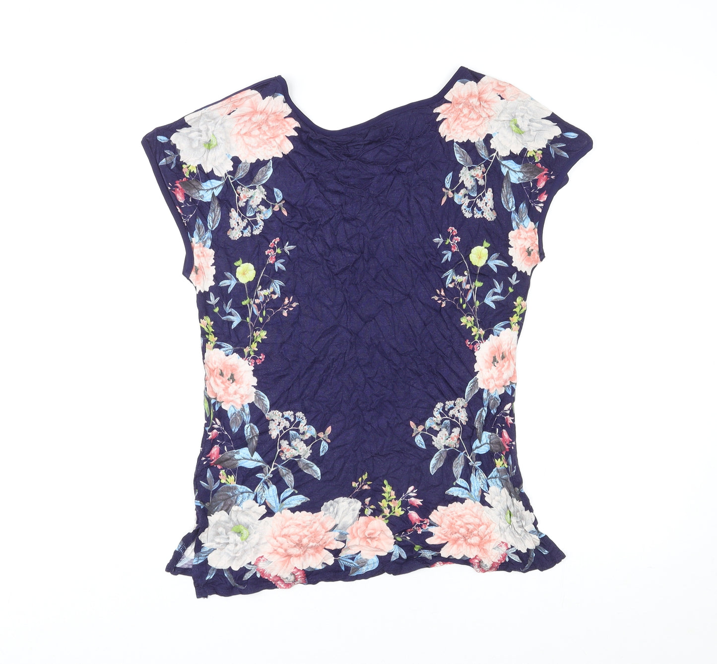 Oasis Womens Multicoloured Floral Viscose Basic T-Shirt Size XS Round Neck