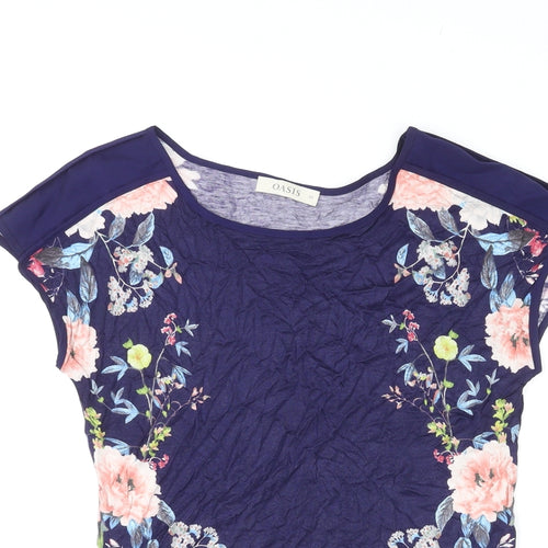Oasis Womens Multicoloured Floral Viscose Basic T-Shirt Size XS Round Neck