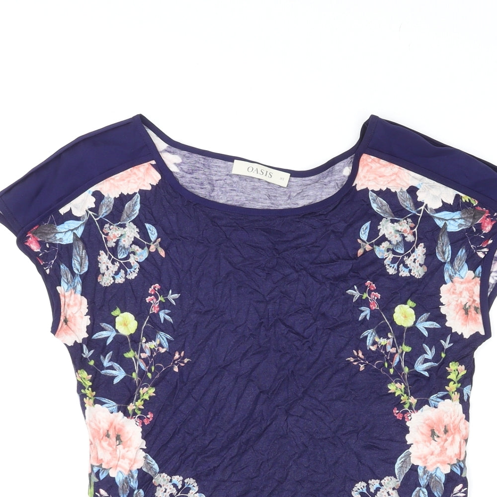 Oasis Womens Multicoloured Floral Viscose Basic T-Shirt Size XS Round Neck