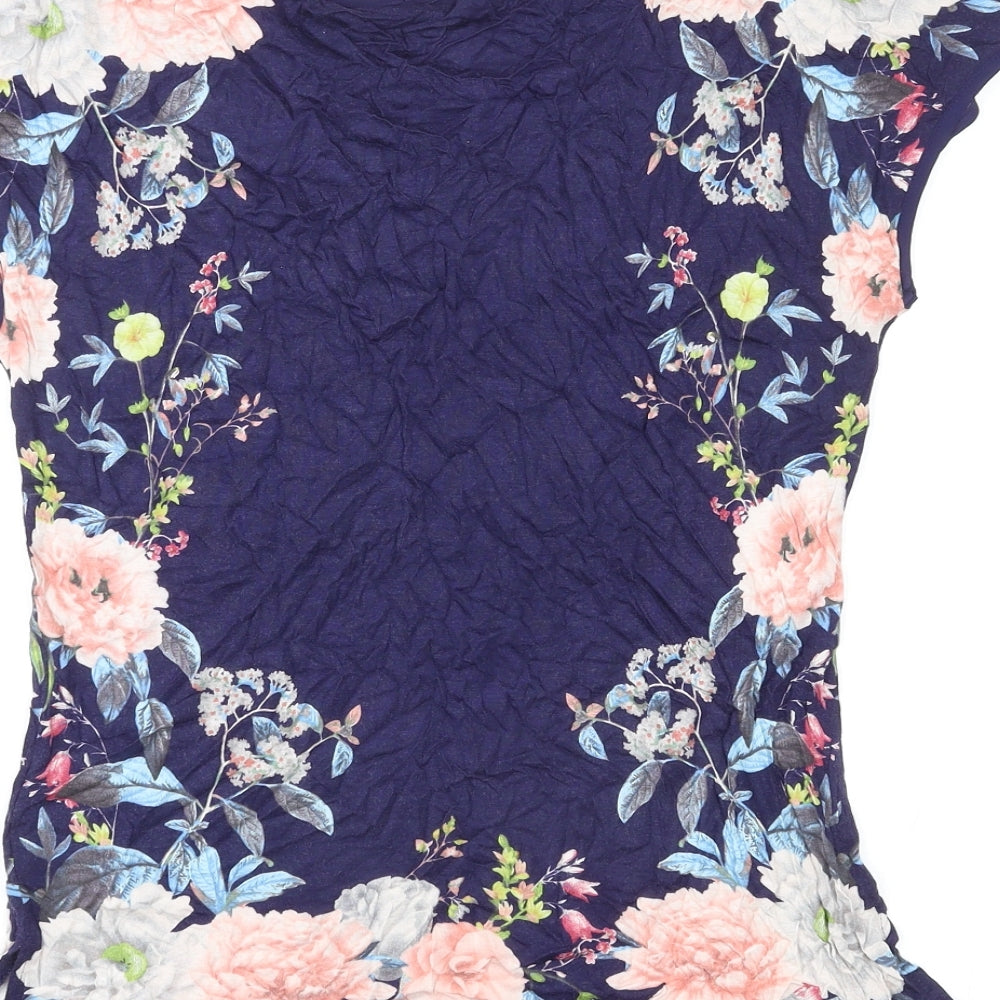 Oasis Womens Multicoloured Floral Viscose Basic T-Shirt Size XS Round Neck