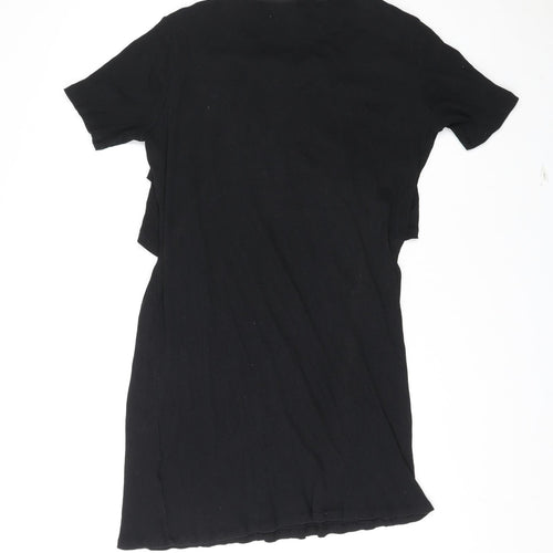 H&M Womens Black Cotton T-Shirt Dress Size L Crew Neck Pullover - Ribbed