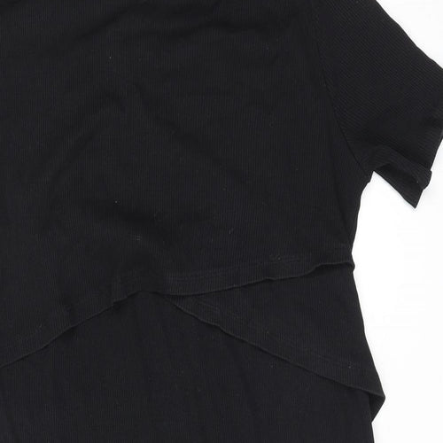 H&M Womens Black Cotton T-Shirt Dress Size L Crew Neck Pullover - Ribbed
