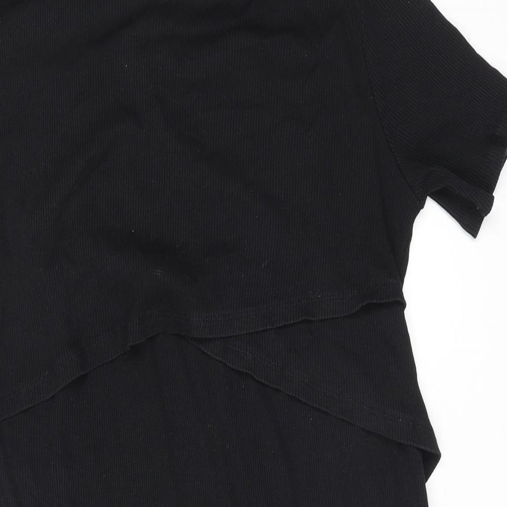 H&M Womens Black Cotton T-Shirt Dress Size L Crew Neck Pullover - Ribbed