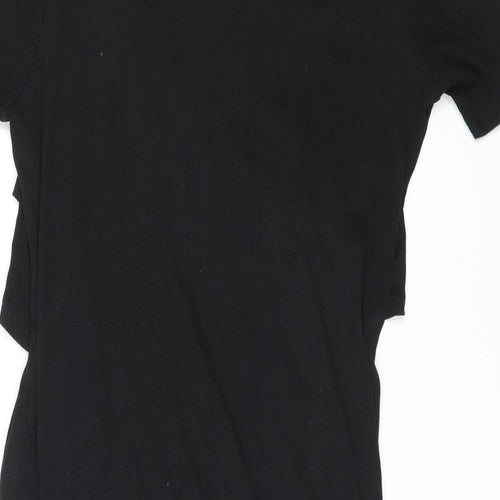 H&M Womens Black Cotton T-Shirt Dress Size L Crew Neck Pullover - Ribbed