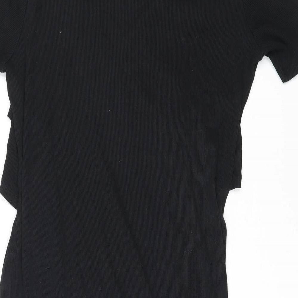 H&M Womens Black Cotton T-Shirt Dress Size L Crew Neck Pullover - Ribbed
