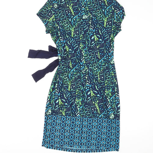 Taylor Womens Multicoloured Geometric Polyester Sheath Size 4 Boat Neck Pullover
