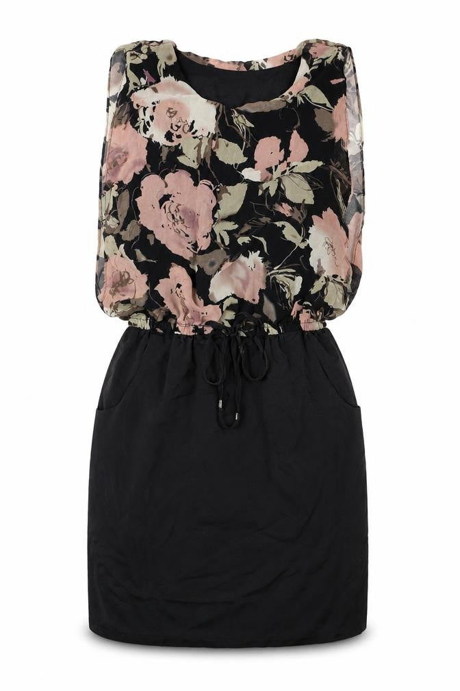 Front view of Apricot women’s multicoloured floral polyester mini, size XS, boat neck pullover