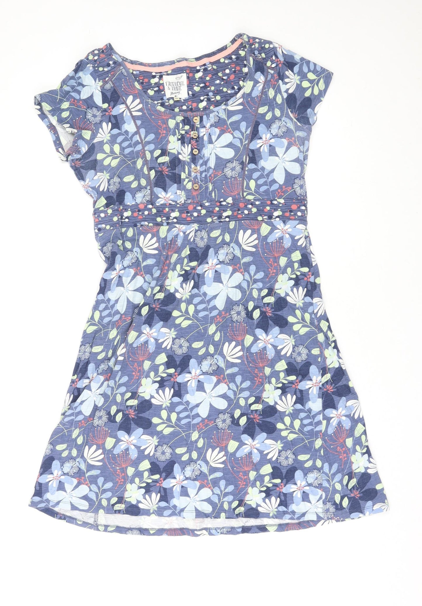 MANTARAY PRODUCTS Womens Multicoloured Floral Cotton T-Shirt Dress Size 14 Boat Neck Pullover