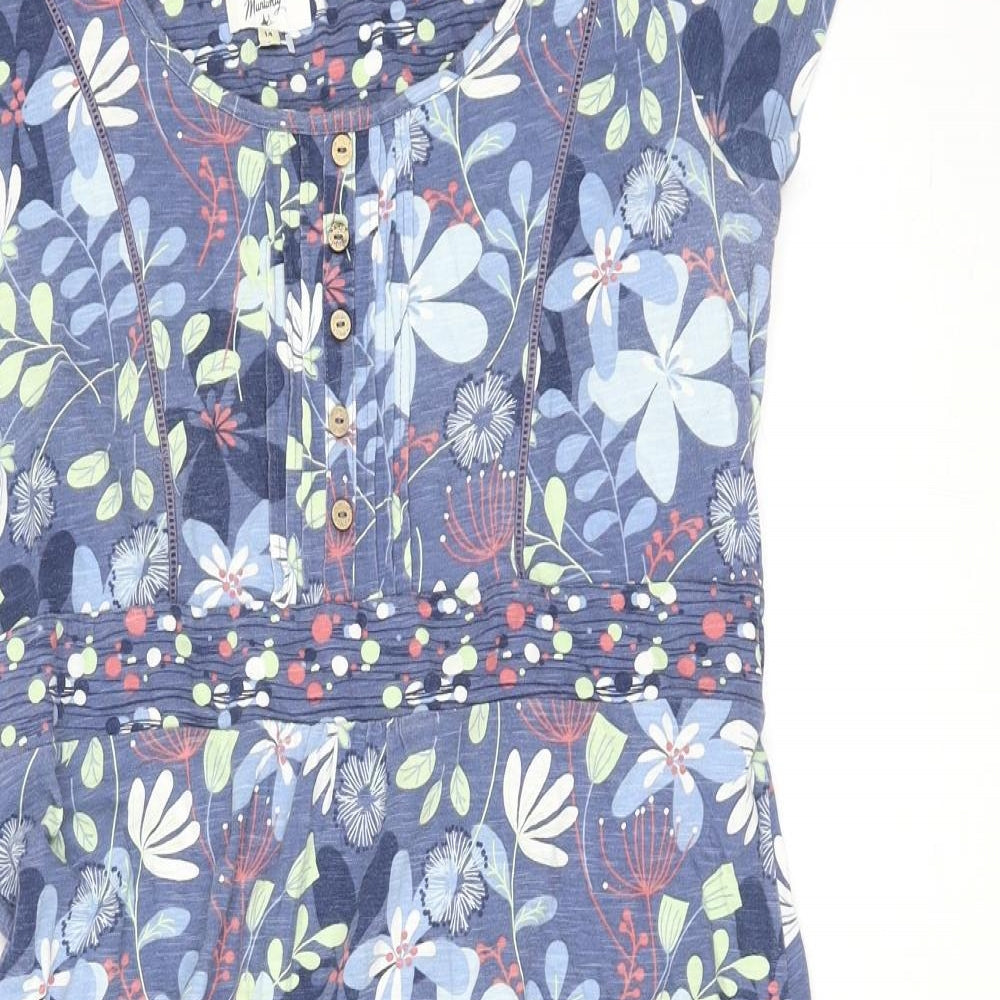 MANTARAY PRODUCTS Womens Multicoloured Floral Cotton T-Shirt Dress Size 14 Boat Neck Pullover
